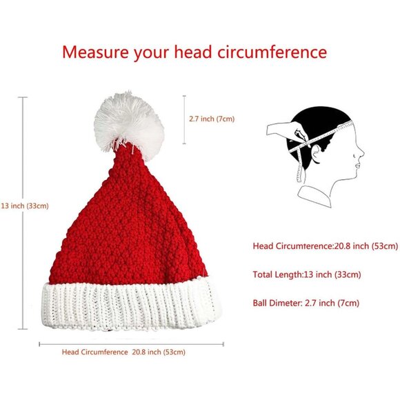 Christmas Santa Hat for Adult Women Men Kids Girl Boy Xmas Ski Knit Warm Hat Fes - Picture 6 of 7
